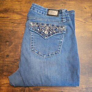 Earl Jeans Womens 10 Straight Leg Embellished Button Flap Mid Rise Medium Wash
